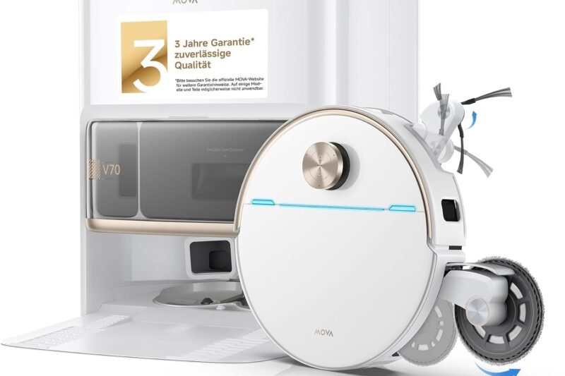 MOVA V70 Ultra Complete X Robot Vacuum Cleaner with Mop Function 40,000 Pa, White | 16 cm mop & 12 cm side brush extension