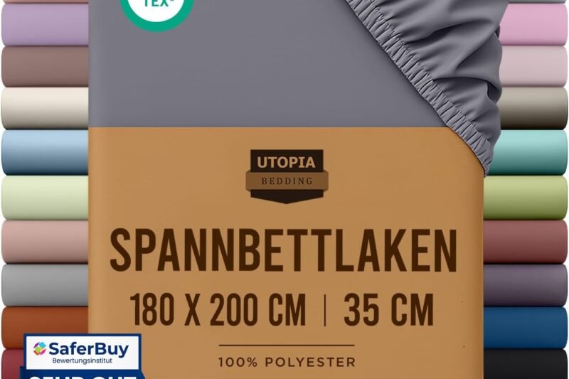 Utopia Bedding, Fitted Sheet, 180 x 200 cm, Grey, Oeko-Tex Certified, Brushed Polyester Microfibre, 35 cm Deep Pockets | Brushed Polyester Microfibre Fitted Sheet – Oeko-Tex Certified – 35 cm Deep Pocket
