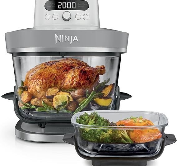 Ninja CRISPi PRO XL Glass Air Fryer (Air Fryer) – 5 Preset Preparation Functions – Includes CleanCrisp Glass Container (5.7L & 2.3L) and Storage Lid – White AS090EUWH | 5 voreingestellte Zubereitungsfunktionen, inkl. CleanCrisp-Glasbehälter (5,7 l und 2,3 l) und Aufbewahrungsdeckel